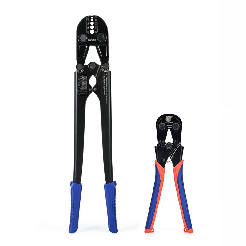 IWISS iCrimp IWS-1608B Wire Rope Crimping Tool for Aluminum Loop Sleeves, Duplex Oval Cable Ferrules 1/16â€™â€™ to 3/16â€™â€™, c/w Wire Rope Cable Cutter - Image 1